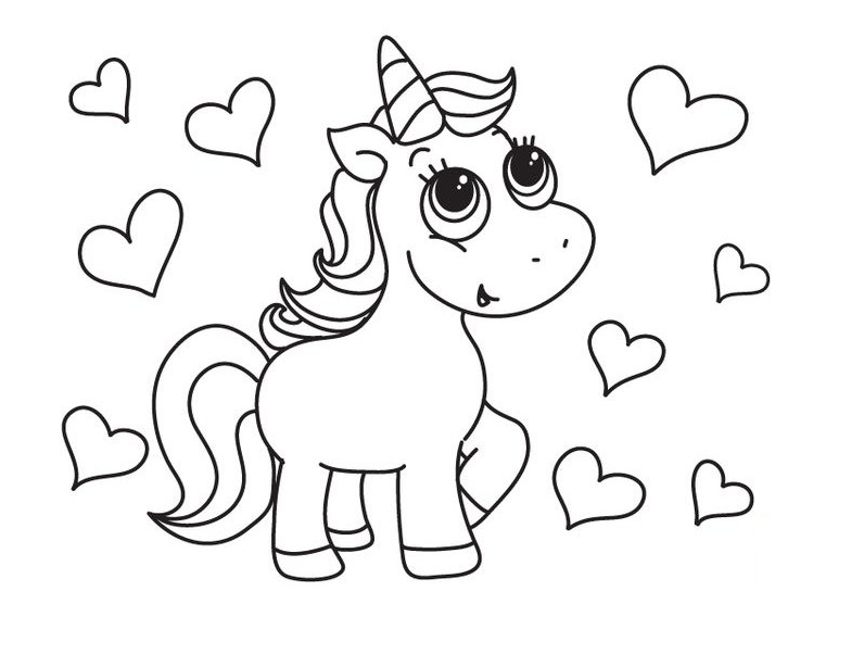 Unicorn Coloring And Heart Coloring Page - Unicorn Coloring Pages