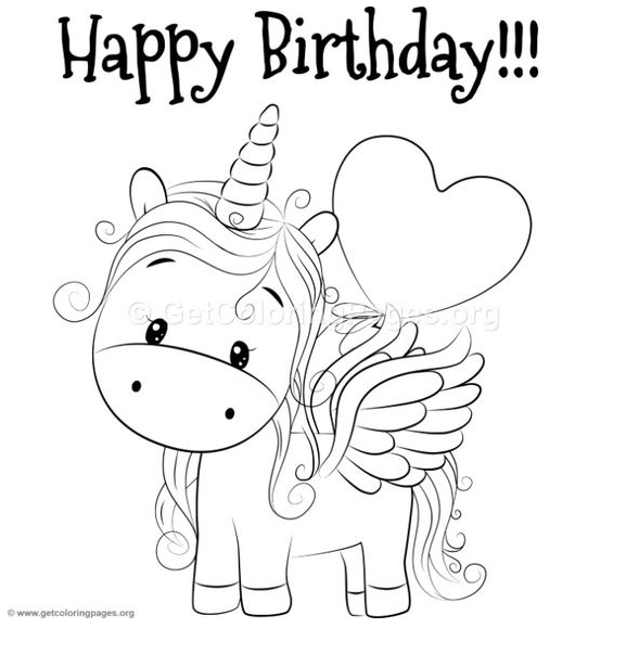 Unicorn Coloring Happy Birthday Coloring Page - Unicorn Coloring Pages