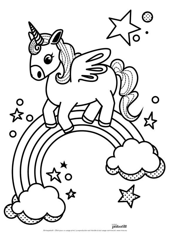 Unicorn Coloring Goes On Moon Coloring Page