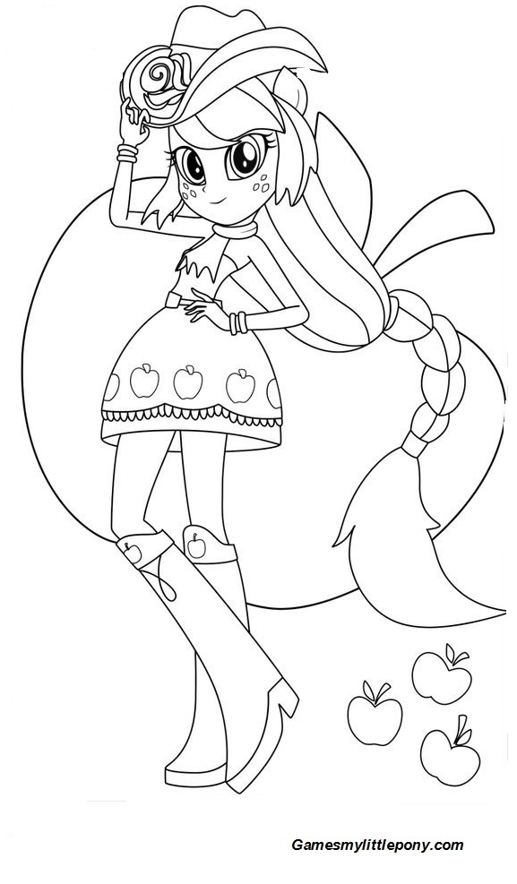 Equestria Girls Apple Jack With Apple Coloring Page