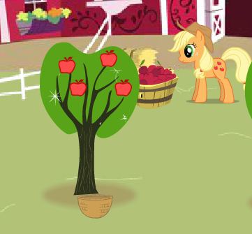 cute pony picking apples